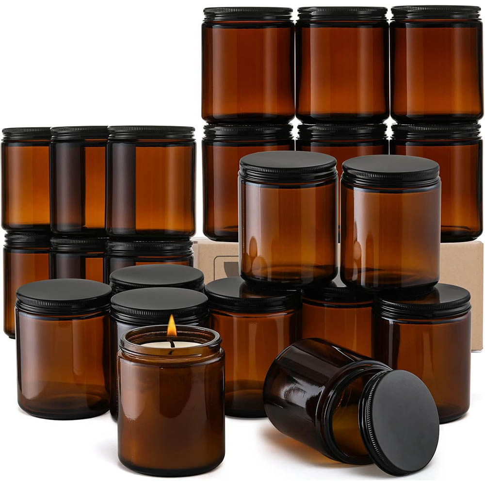 Mason Jar 8Oz - 8oz Amber Glass Jars with Black