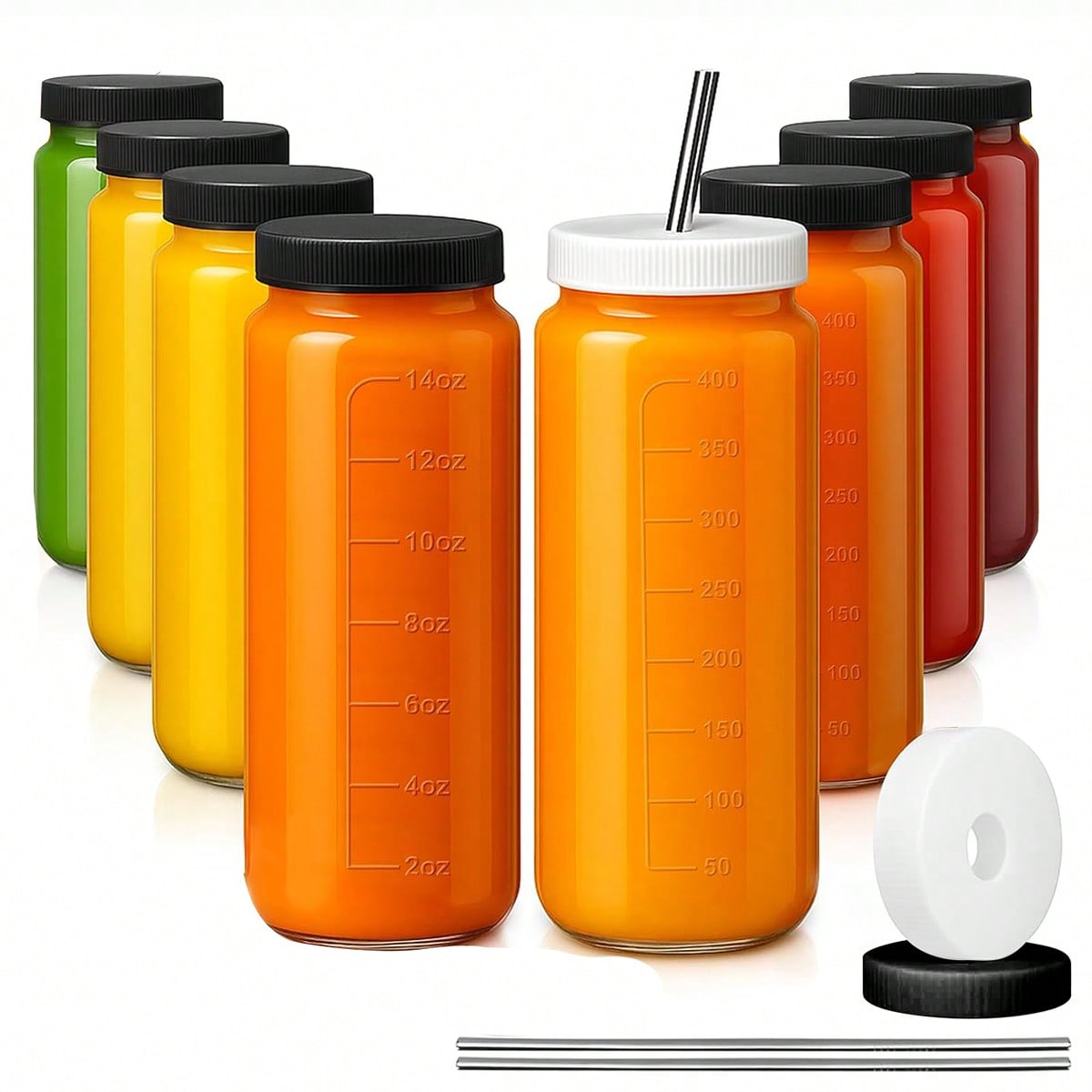 Mason Jar 8Oz - 8 Pack Glass Juice Bottles Modern