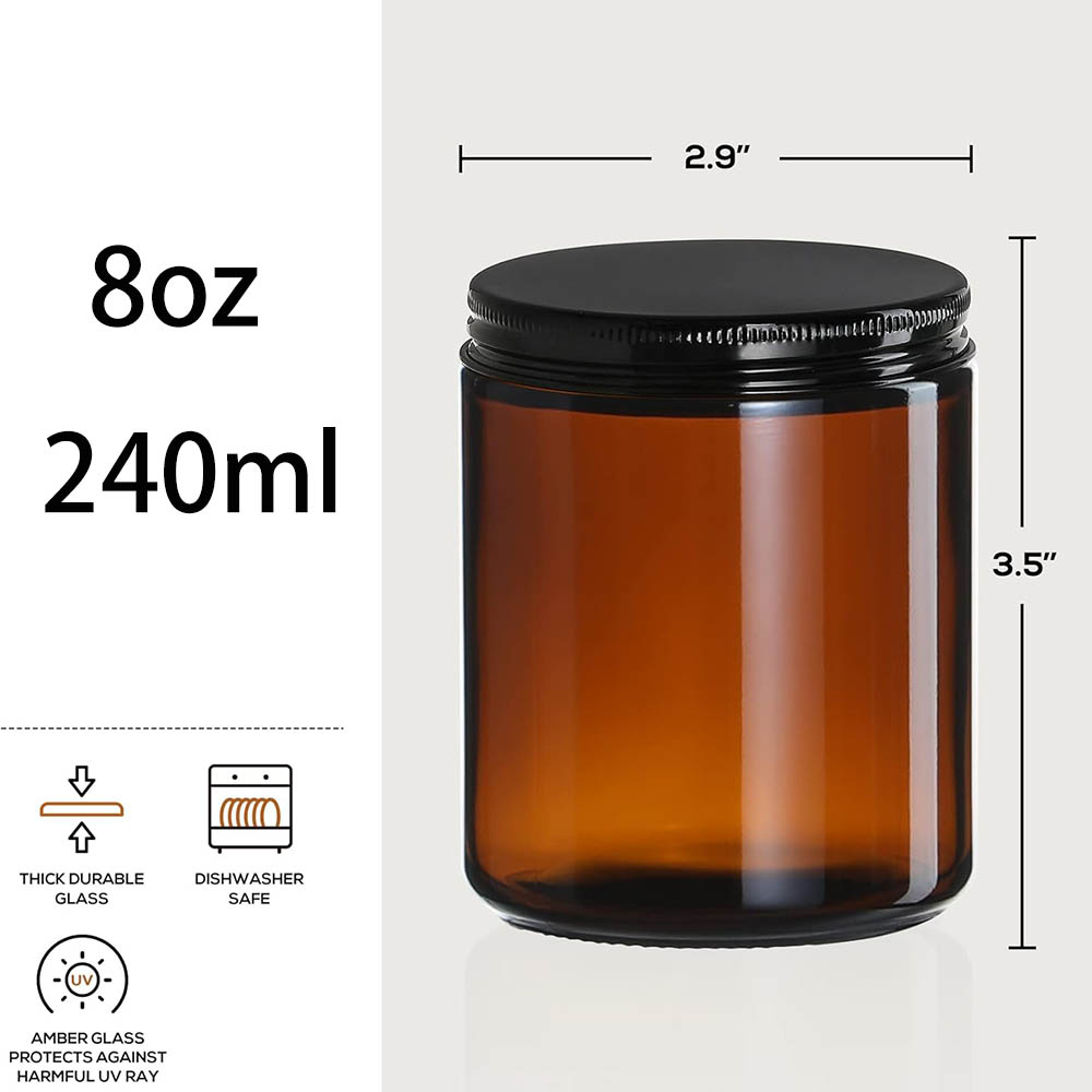 8oz Amber Glass Jars with Blac - đánh giá và giá Mason Jar 8Oz
