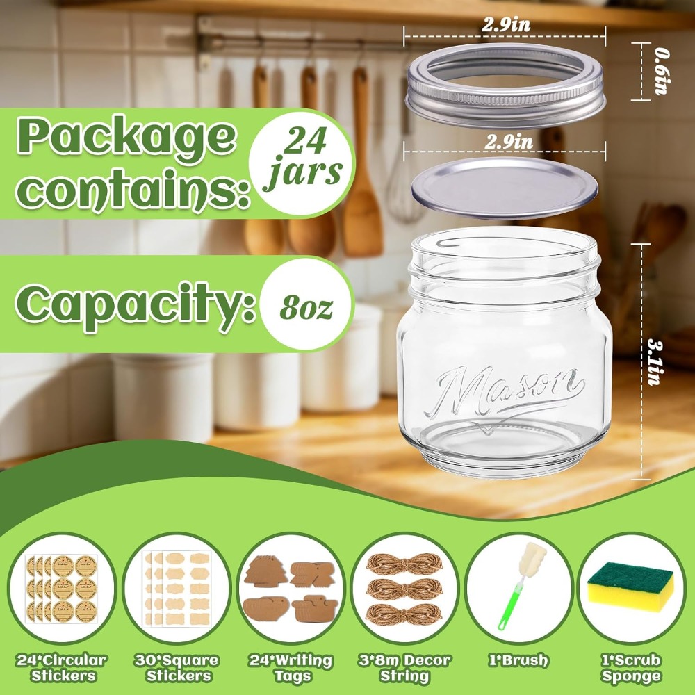 8 oz Mason Jars with Lids, 24  - đánh giá và giá Mason Jar 8Oz
